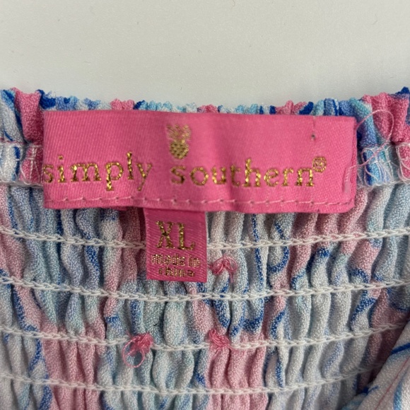 Simply Southern Womens XL Sleeveless Dress Pink Blue Sea Shell Print Ruffled - Picture 4 of 9